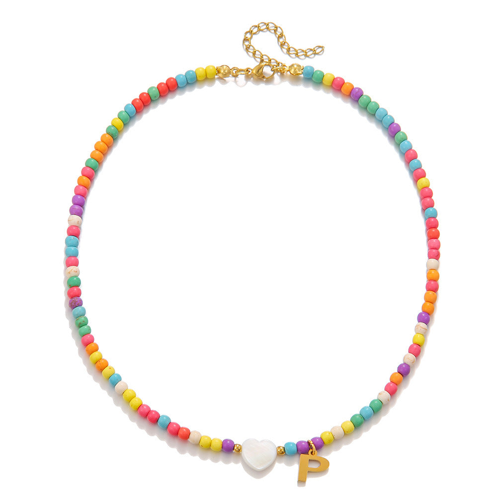 Wholesale stainless steel letter necklace mixed color turquoise shell love clavicle chain DIY hot fashion necklace